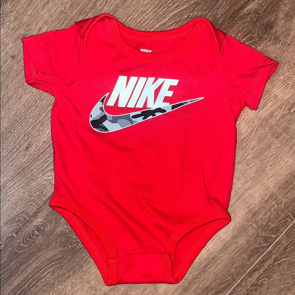 Nike Red Infant Bodysuit with Camo Swoosh